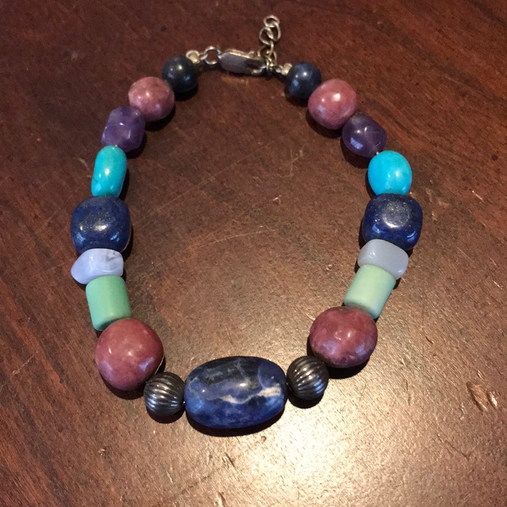 QVC Sterling Adjustable Multi Gemstone Bracelet